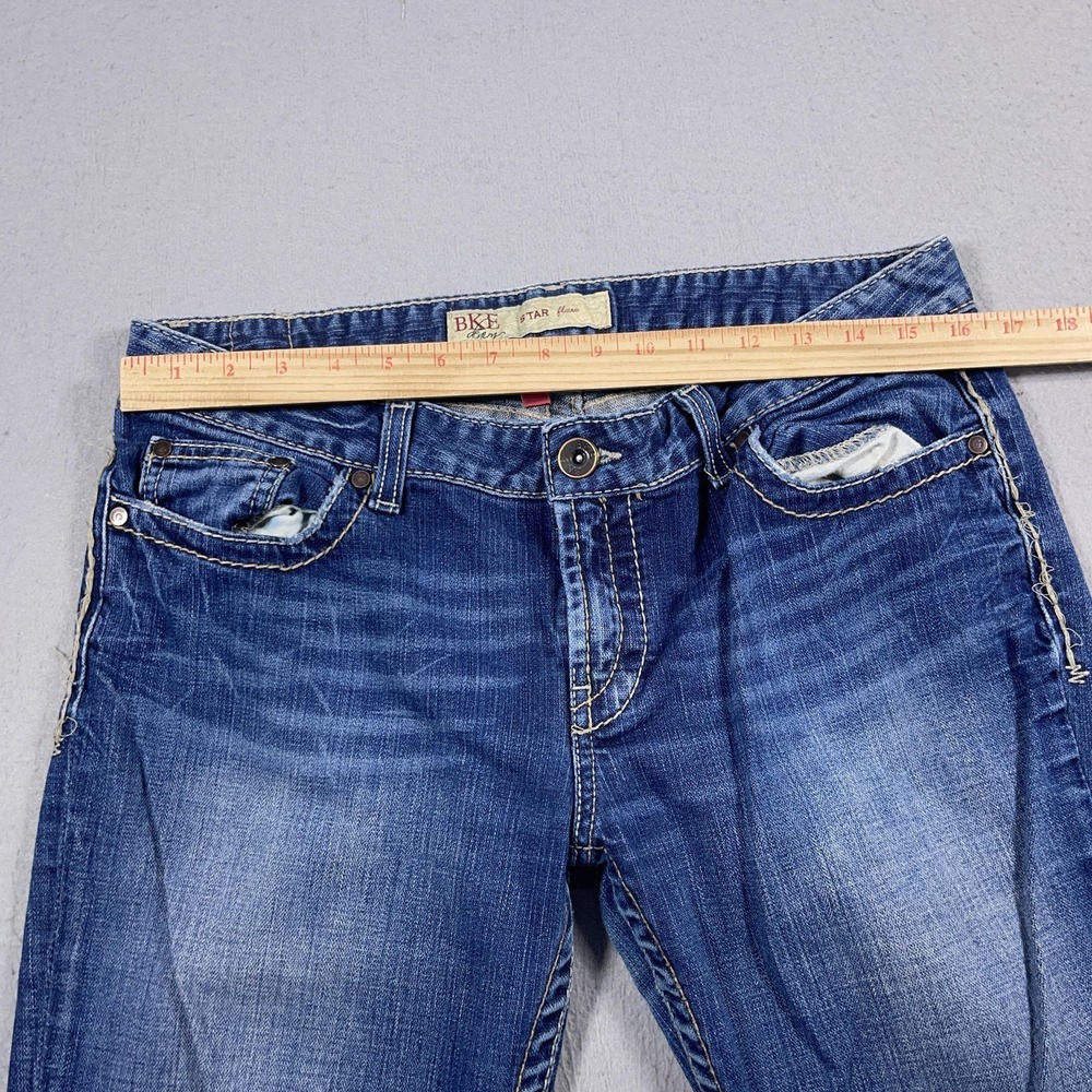 BKE Star Flare Jeans Womens 32x35.5 Blue Distressed Denim Bootcut Low Rise‎ - Picture 7 of 13